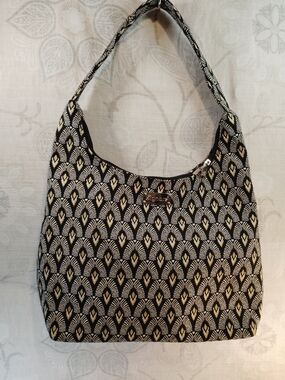 Signature Black, Gold & Cream Woven  Tapestry Shoulder Bag